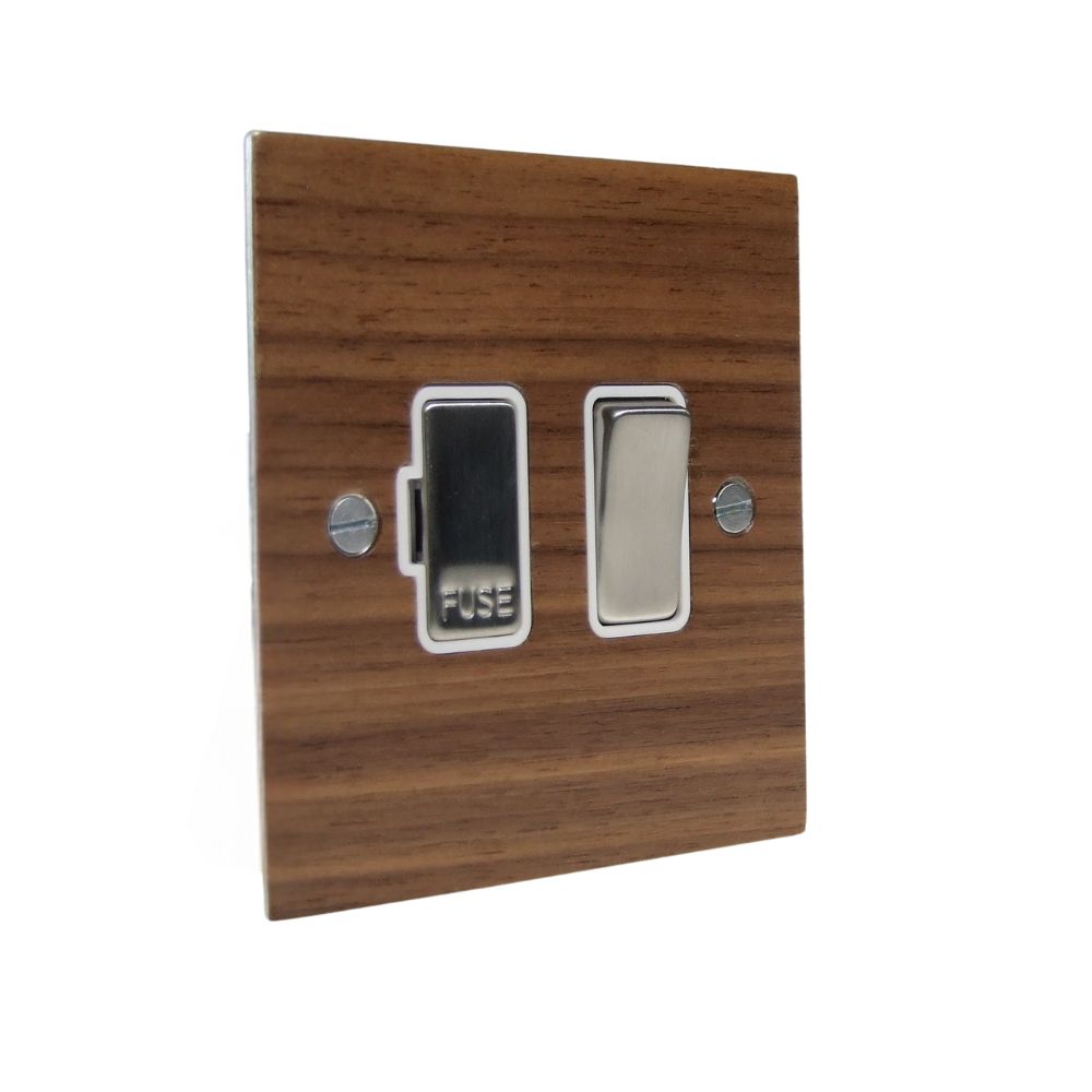 Walnut Veneer Switch Fuse Spur Satin Stainless and White