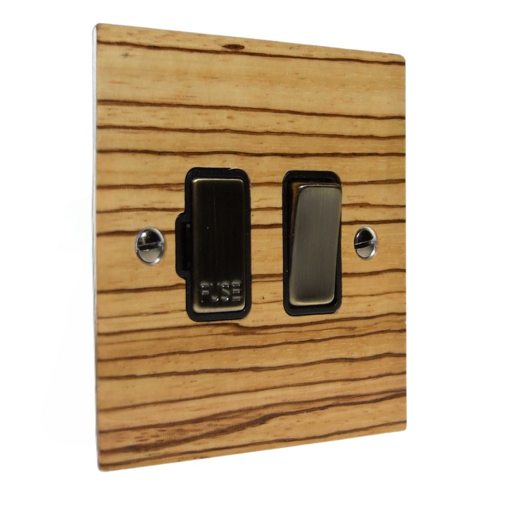 Zebranno Veneer Switch Fuse Spur Antique Brass and Black