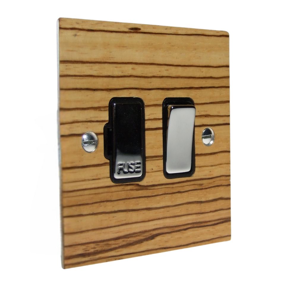 Zebranno Veneer Switch Fuse Spur Polished Chrome and Black