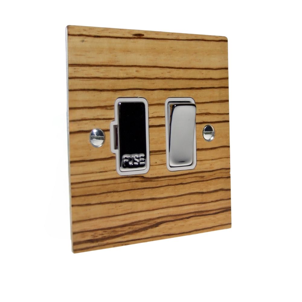Zebranno Veneer Switch Fuse Spur Polished Chrome and White