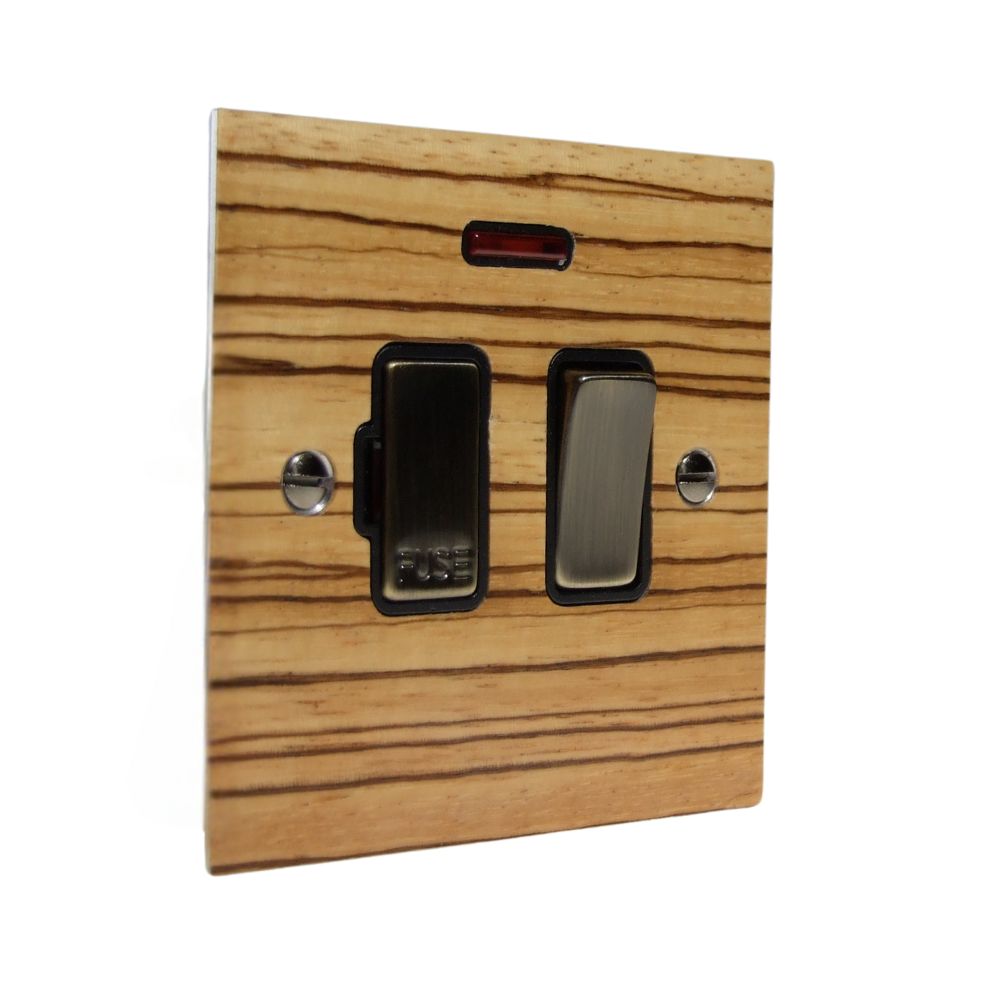 Zebranno Veneer Switch Fuse Spur Antique Brass and Black with Neon