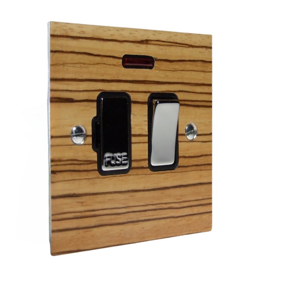 Zebranno Veneer Switch Fuse Spur Polished Chrome and Black With Neon