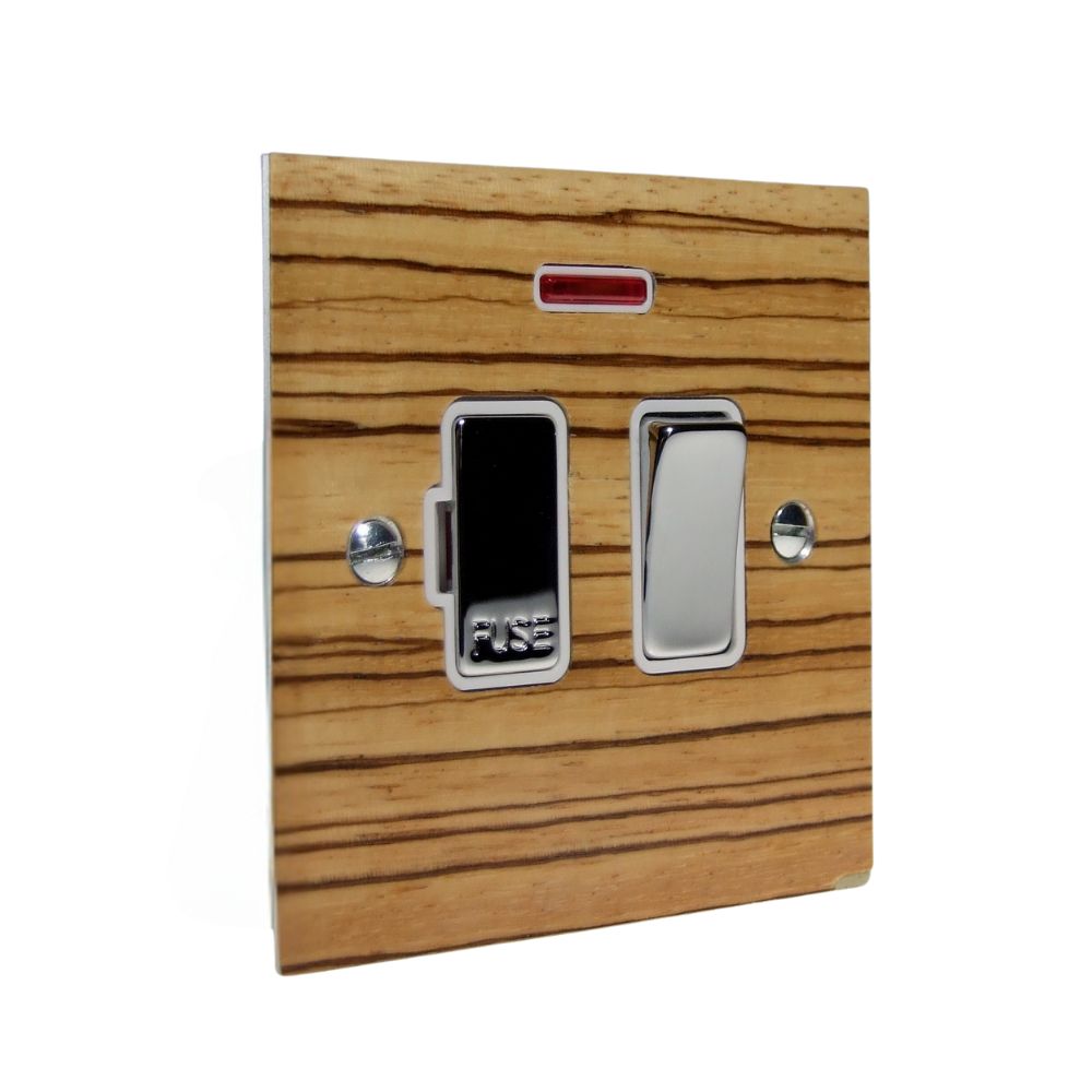 Zebranno Veneer Switch Fuse Spur Polished Chrome and White with Neon