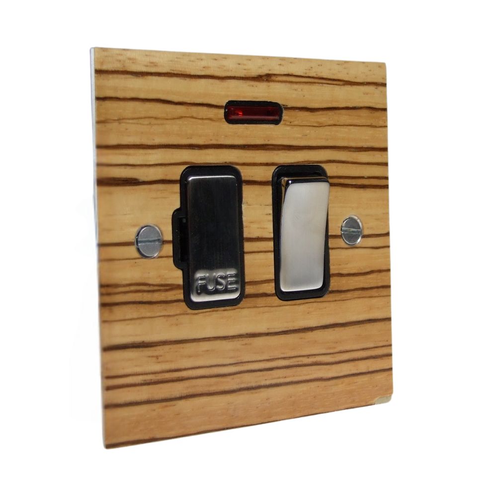 Zebranno Veneer Switch Fuse Spur Satin Stainless and Black with Neon
