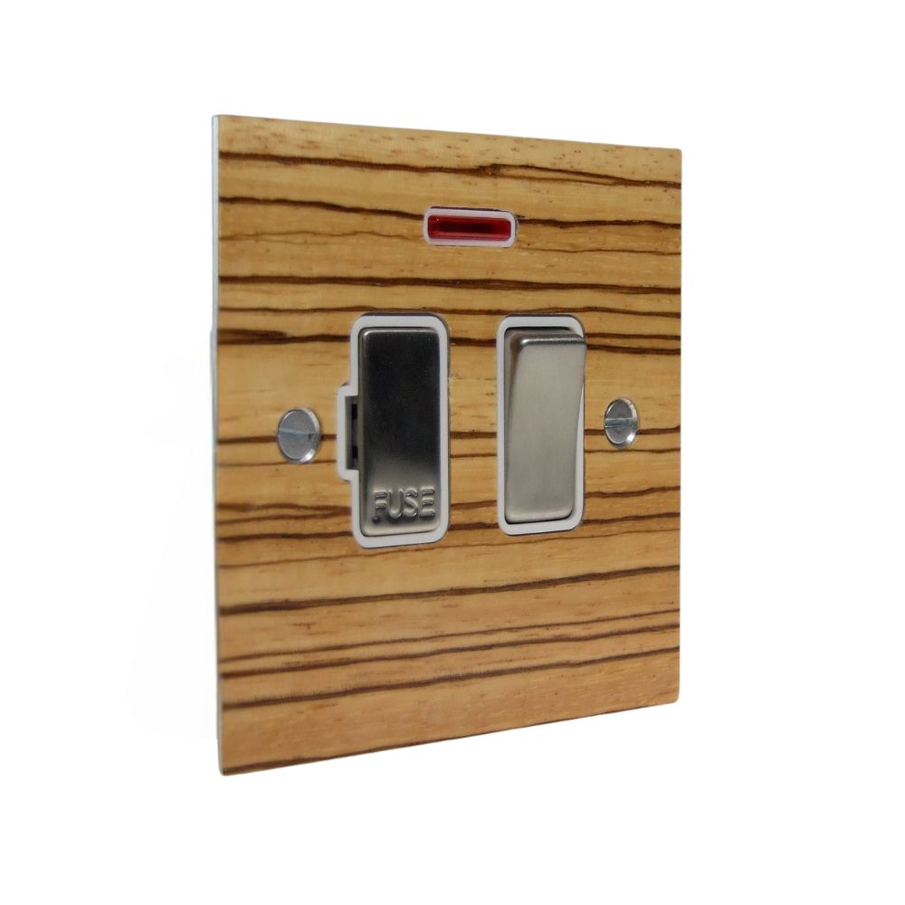Zebranno Veneer Switch Fuse Spur Satin Stainless and White with Neon