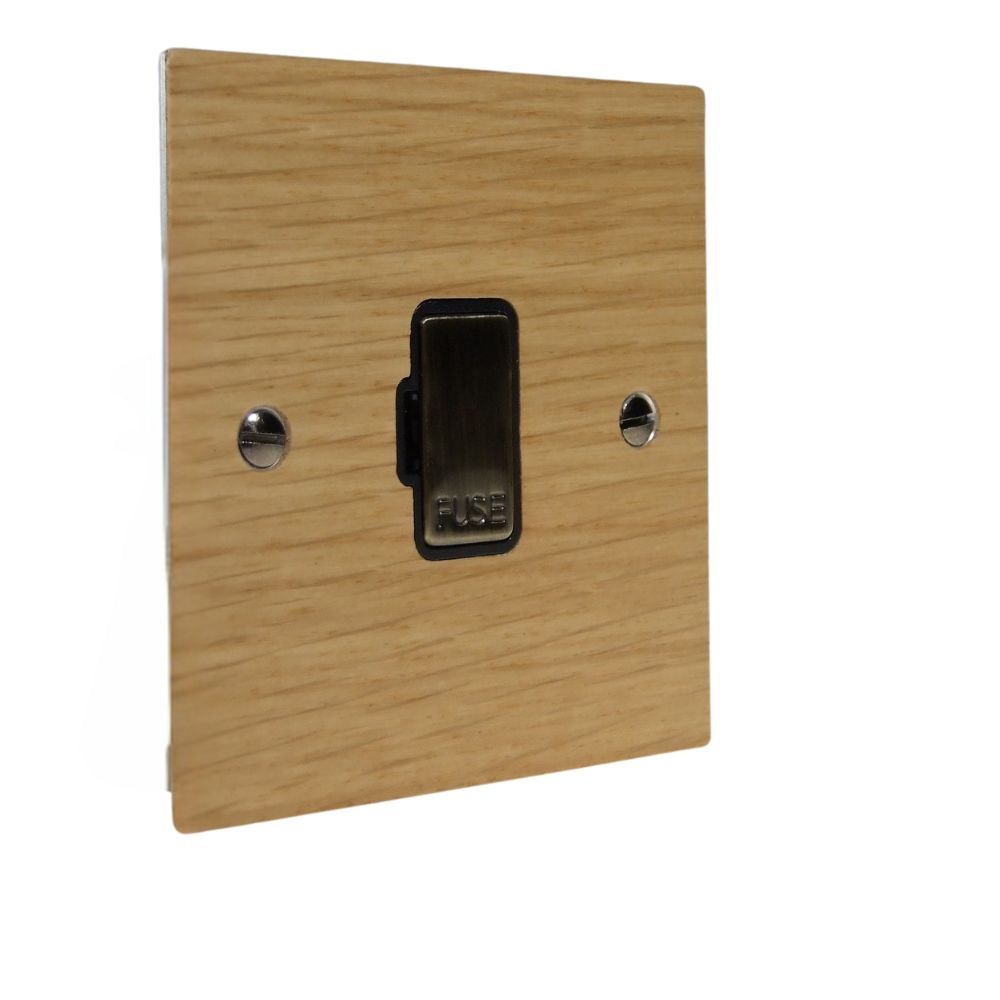 Oak Veneer UnSwitched Fuse Spur Antique Brass and Black