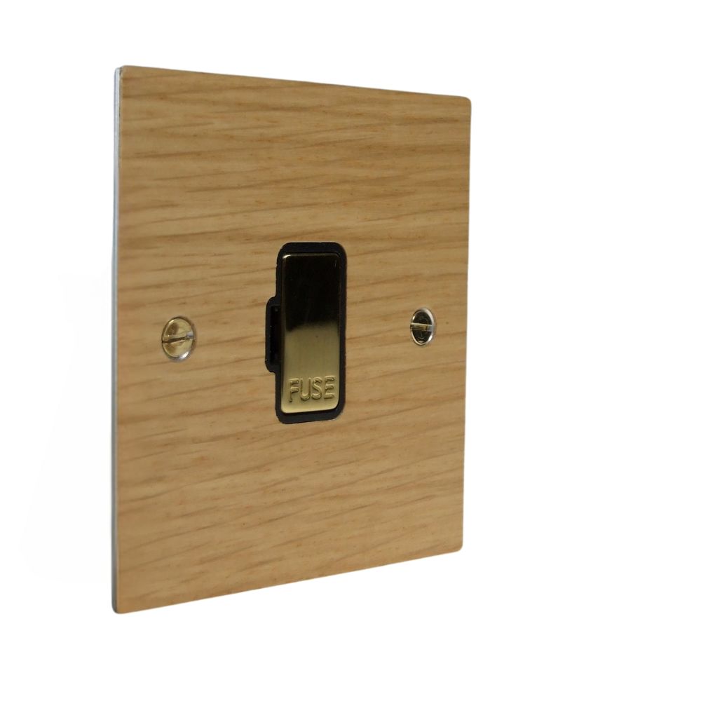 Oak Veneer UnSwitched Fuse Spur Polished Brass and Black
