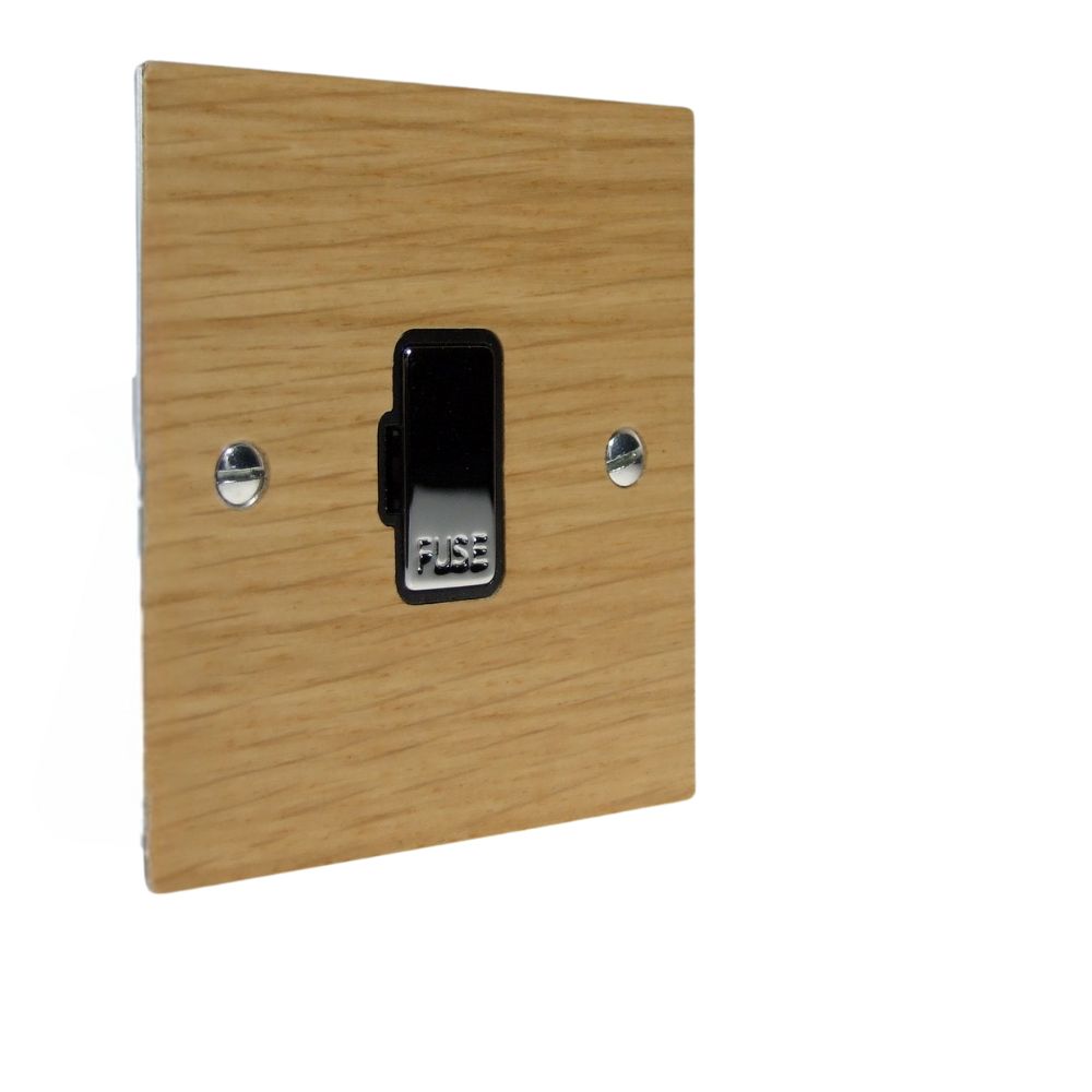 Oak Veneer UnSwitched Fuse Spur Polished Chrome and Black