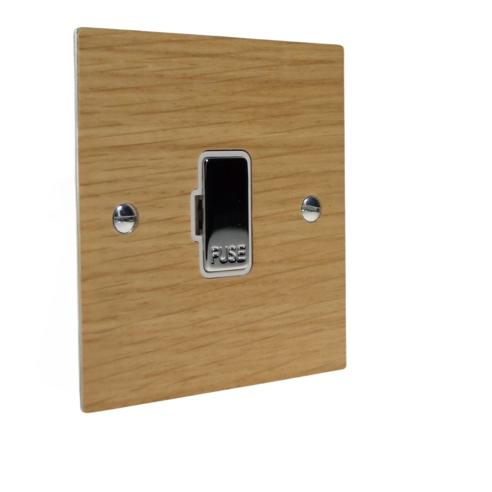 Oak Veneer UnSwitched Fuse Spur Polished Chrome and White
