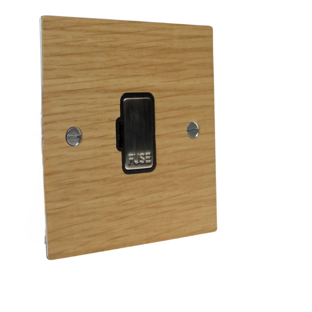 Oak Veneer UnSwitched Fuse Spur Satin Stainless and Black