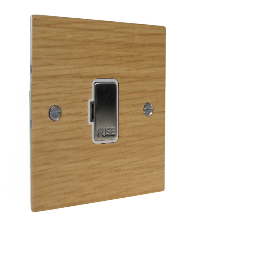Oak Veneer UnSwitched Fuse Spur Satin Stainless and White