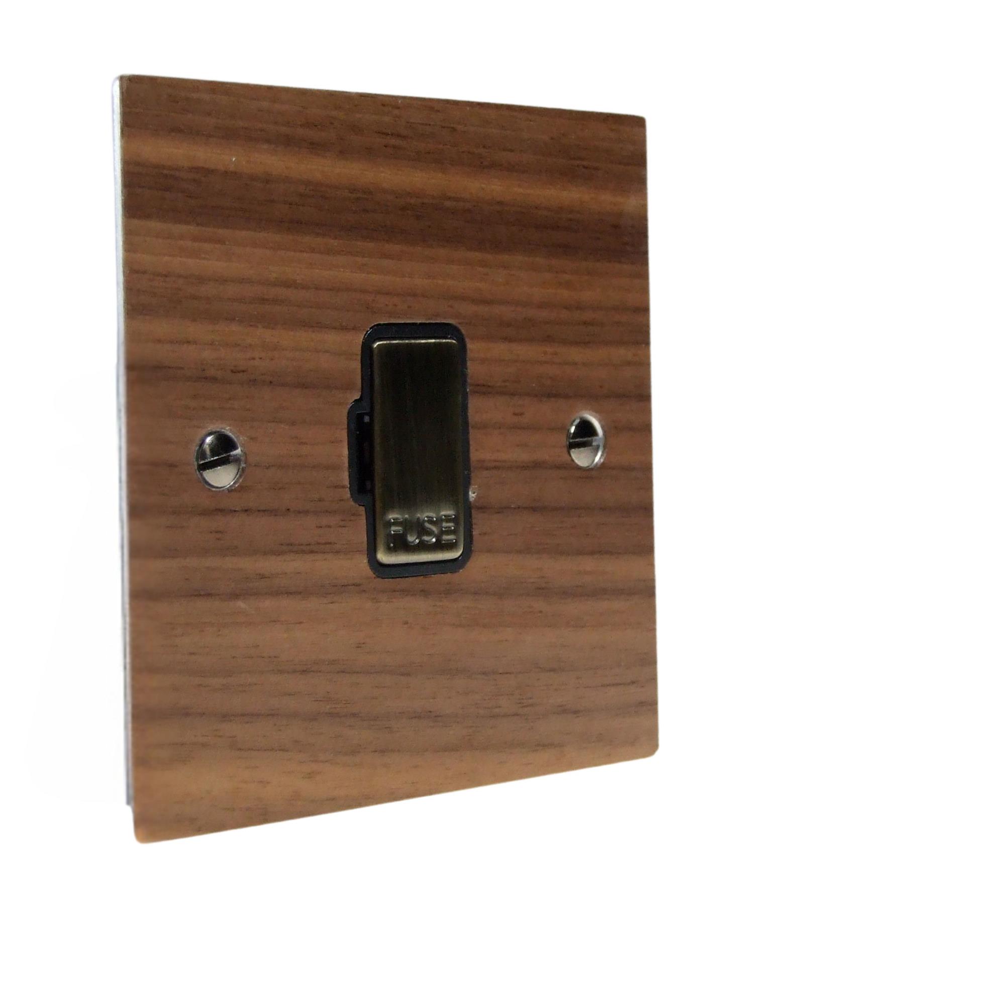 Walnut Veneer UnSwitched Fuse Spur Antique Brass and Black