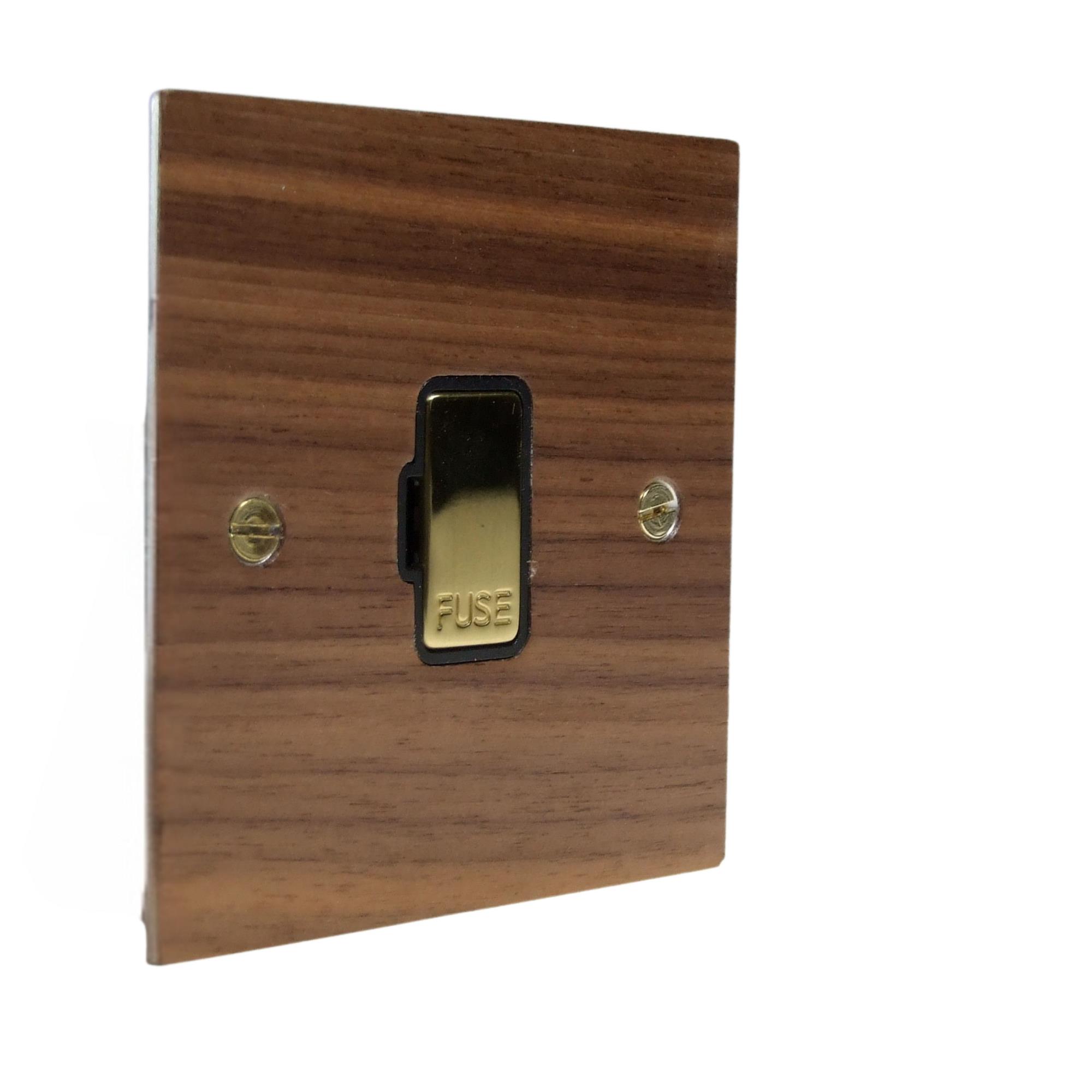 Walnut Veneer UnSwitched Fuse Spur Polished Brass and Black