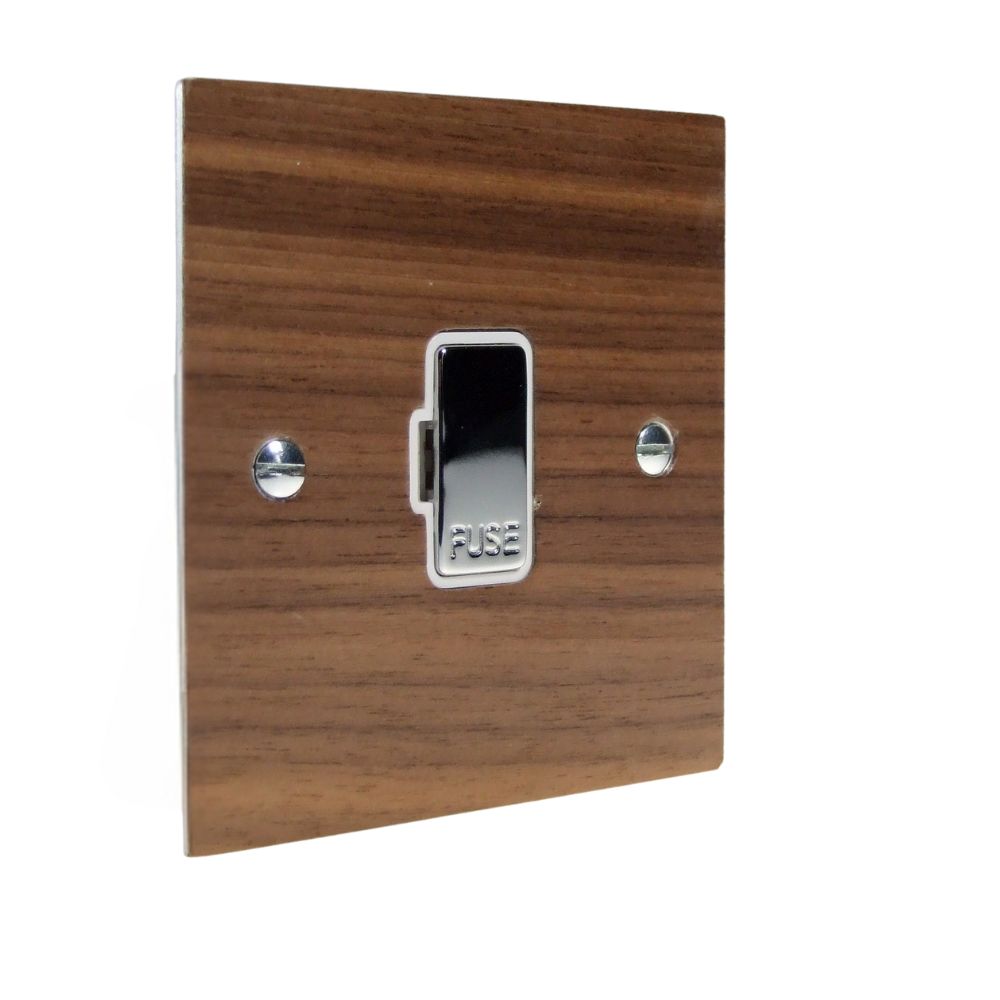 Walnut Veneer UnSwitched Fuse Spur Polished Chrome and White