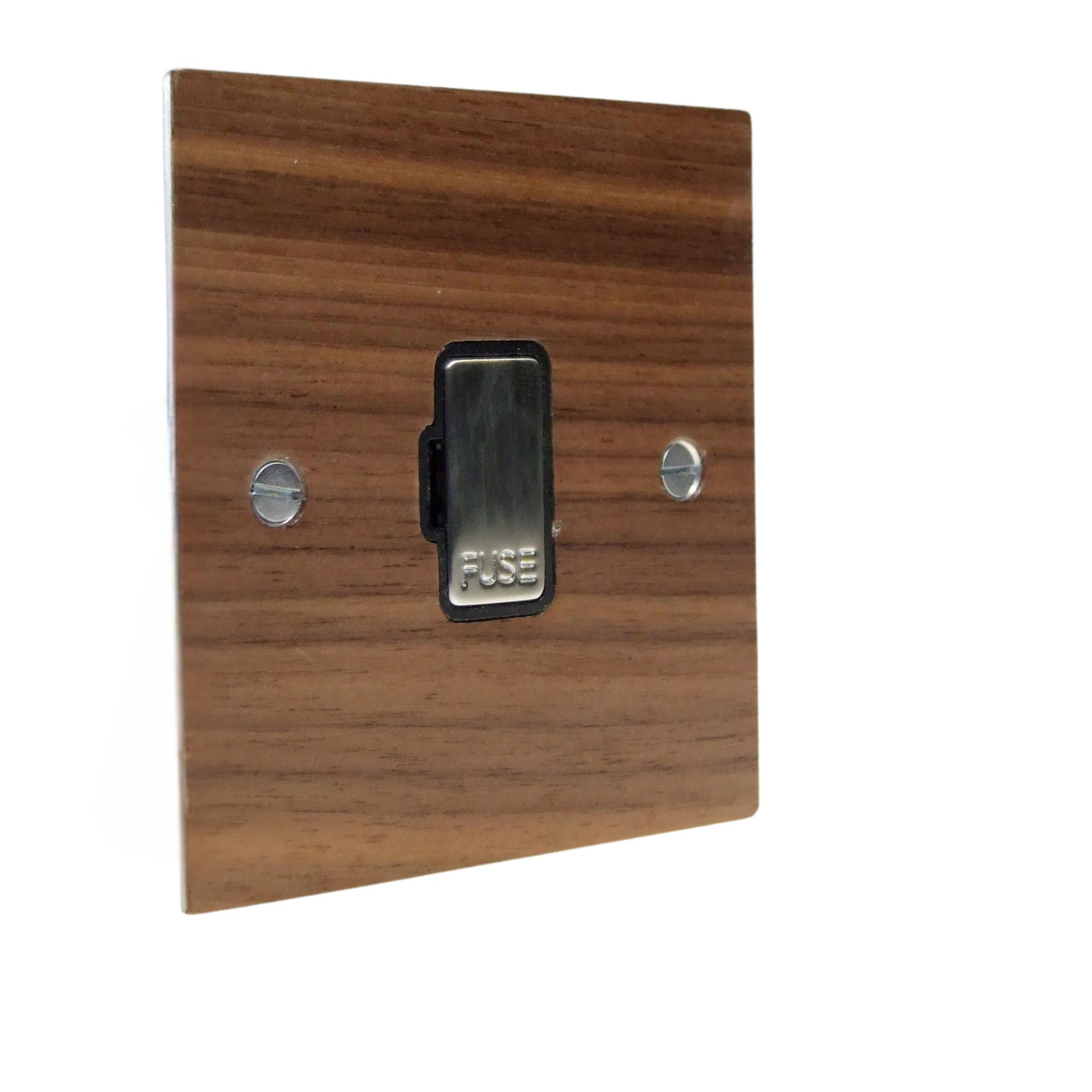 Walnut Veneer UnSwitched Fuse Spur Satin Stainless and Black