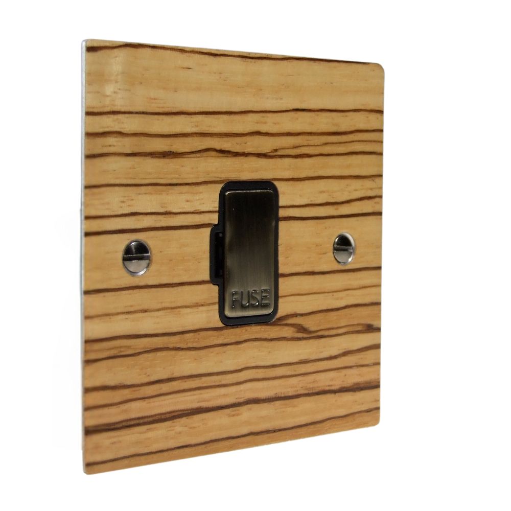 Zebranno Veneer UnSwitched Fuse Spur Antique Brass and Black