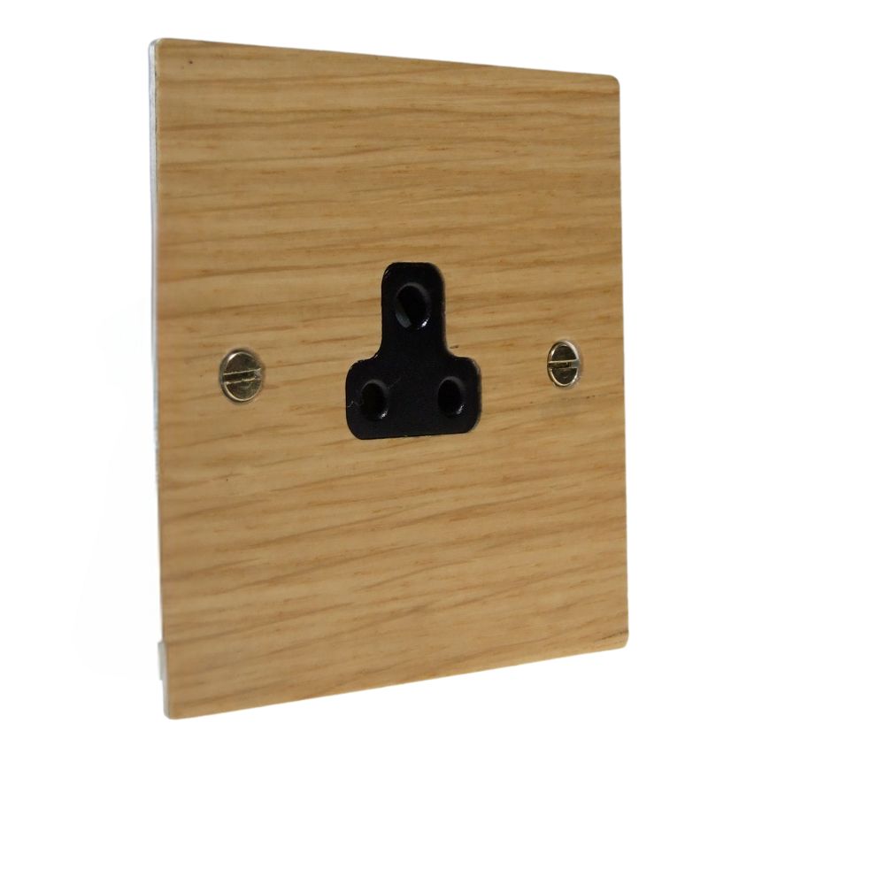 Oak Veneer Single UnSwitched 2A Socket Black