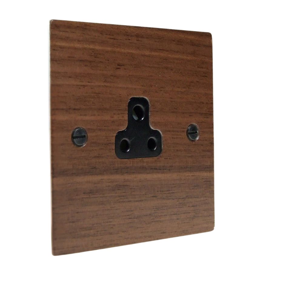 Walnut Veneer Single UnSwitched 2A Socket Black