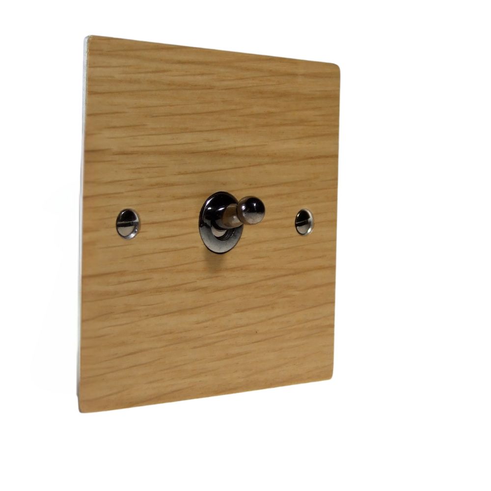Oak Veneer Single Light Switch Black Nickel Toggle
