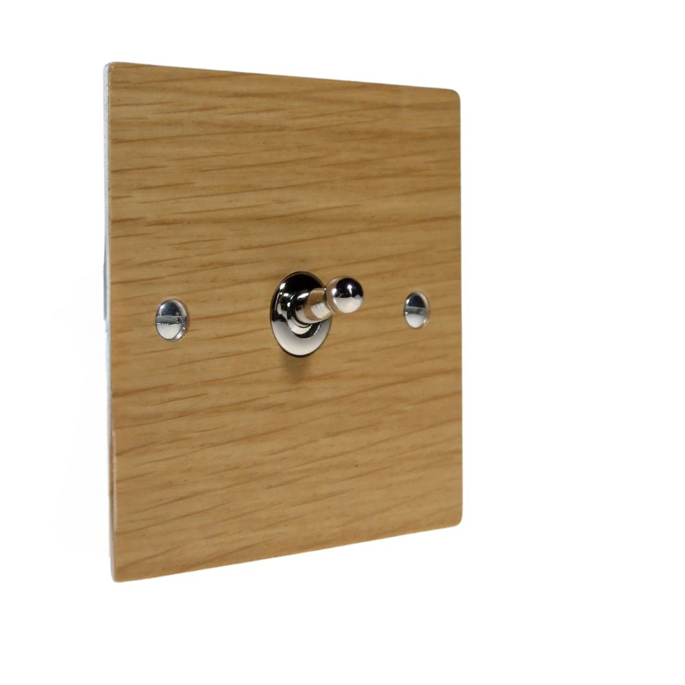 Oak Veneer Single Intermediate Light Switch Polished Chrome Toggle