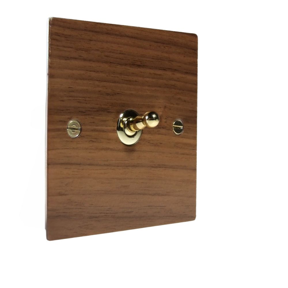 Walnut Veneer Single Light Switch Polished Brass Toggle