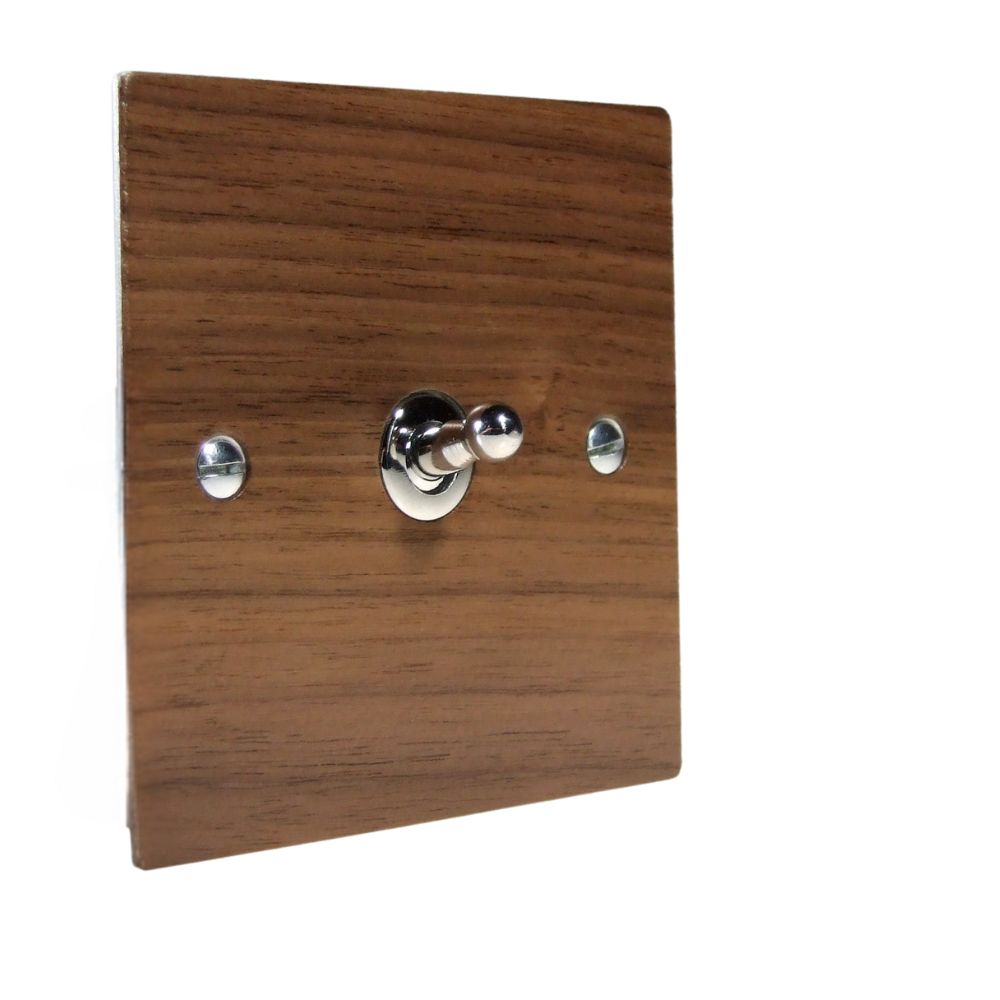 Walnut Veneer Single Intermediate Light Switch Polished Chrome Toggle