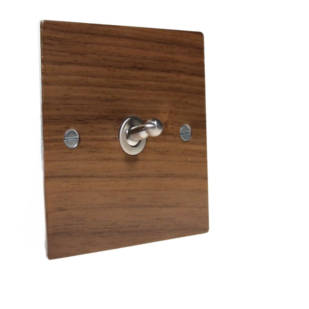 Walnut Veneer Single Light Switch Satin Stainless Toggle