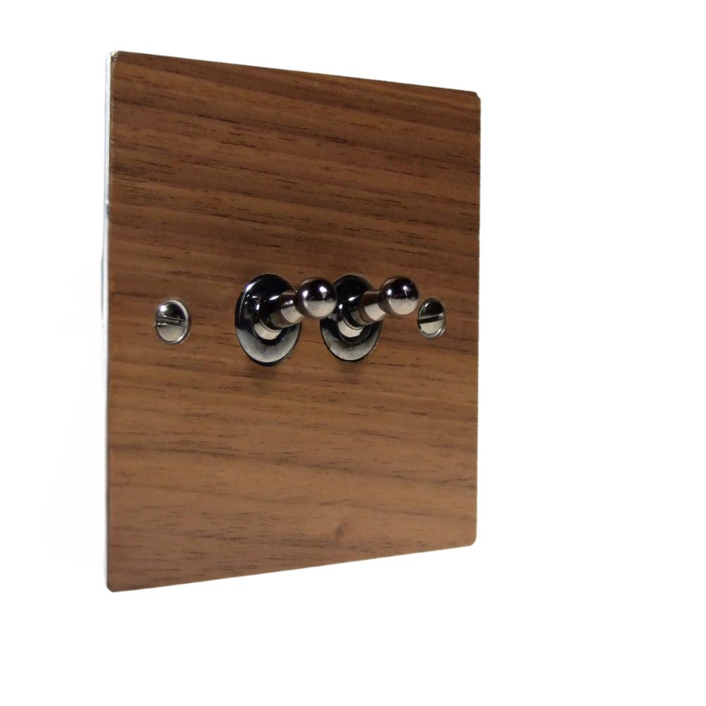 Walnut Veneer Double Intermediate Light Switch Black Nickel Toggle