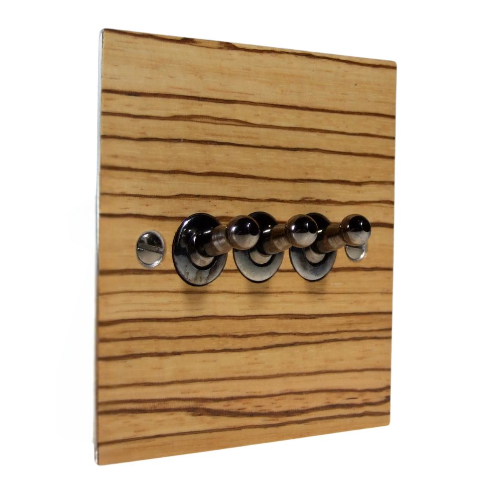 Zebranno Veneer Triple Light Switch Black Nickel Toggle