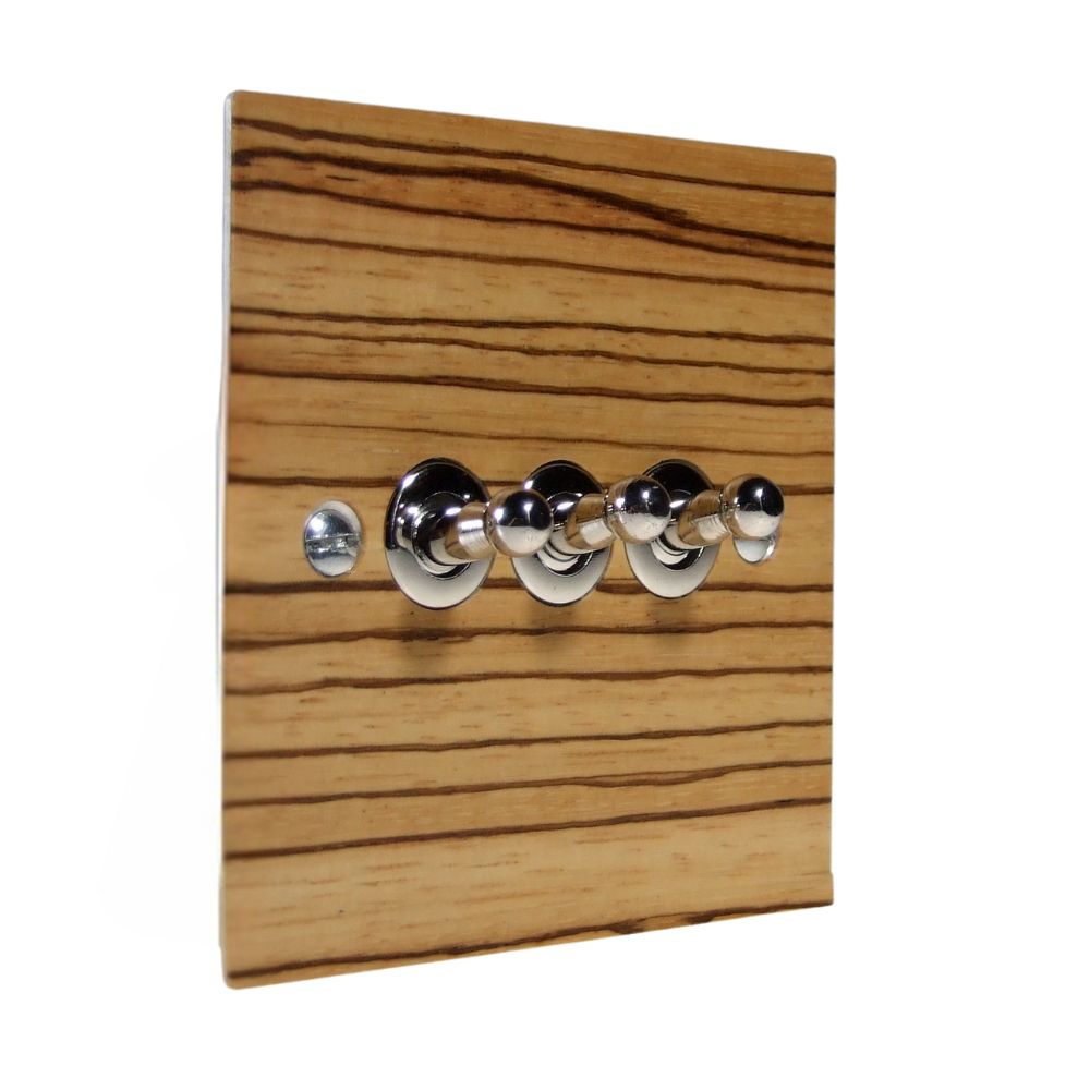 Zebranno Veneer Triple Light Switch Polished Chrome Toggle