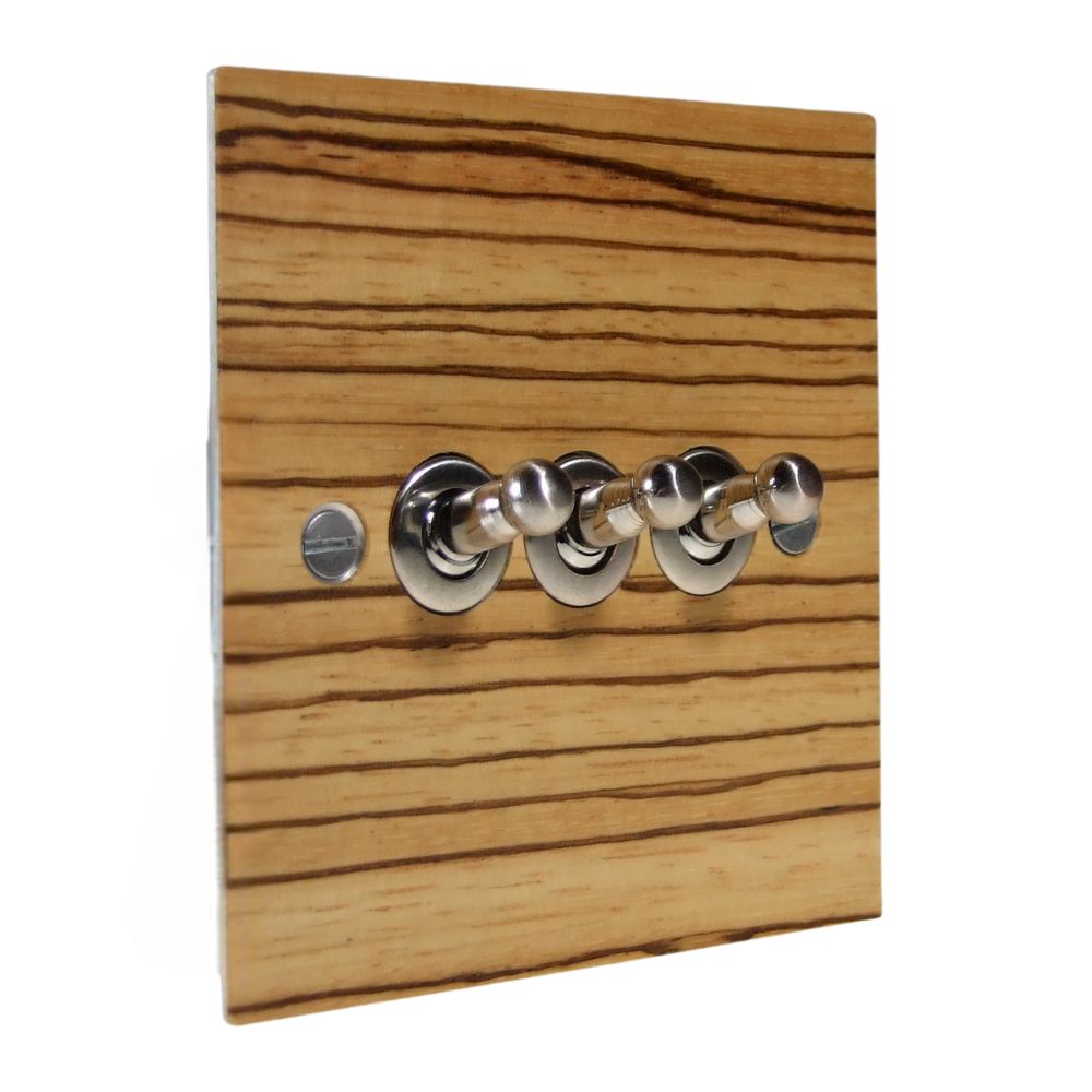 Zebranno Veneer Triple Light Switch Satin Stainless Toggle