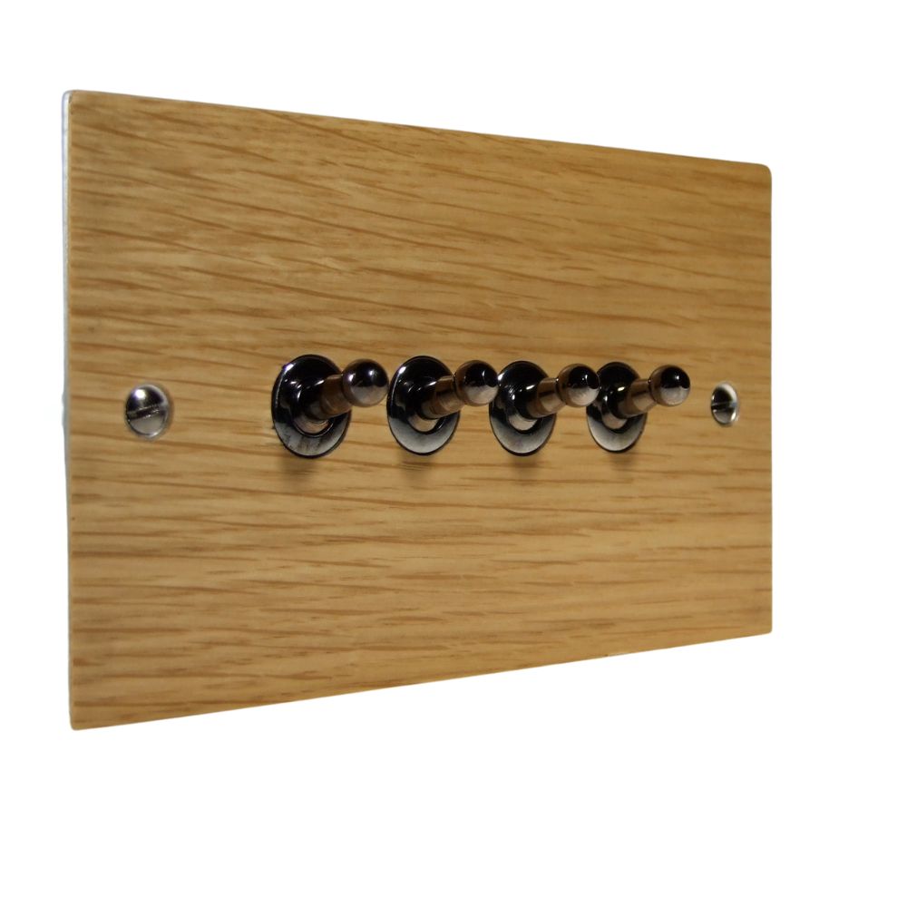 Oak Veneer 4 Switch Light Switch Black Nickel Toggle