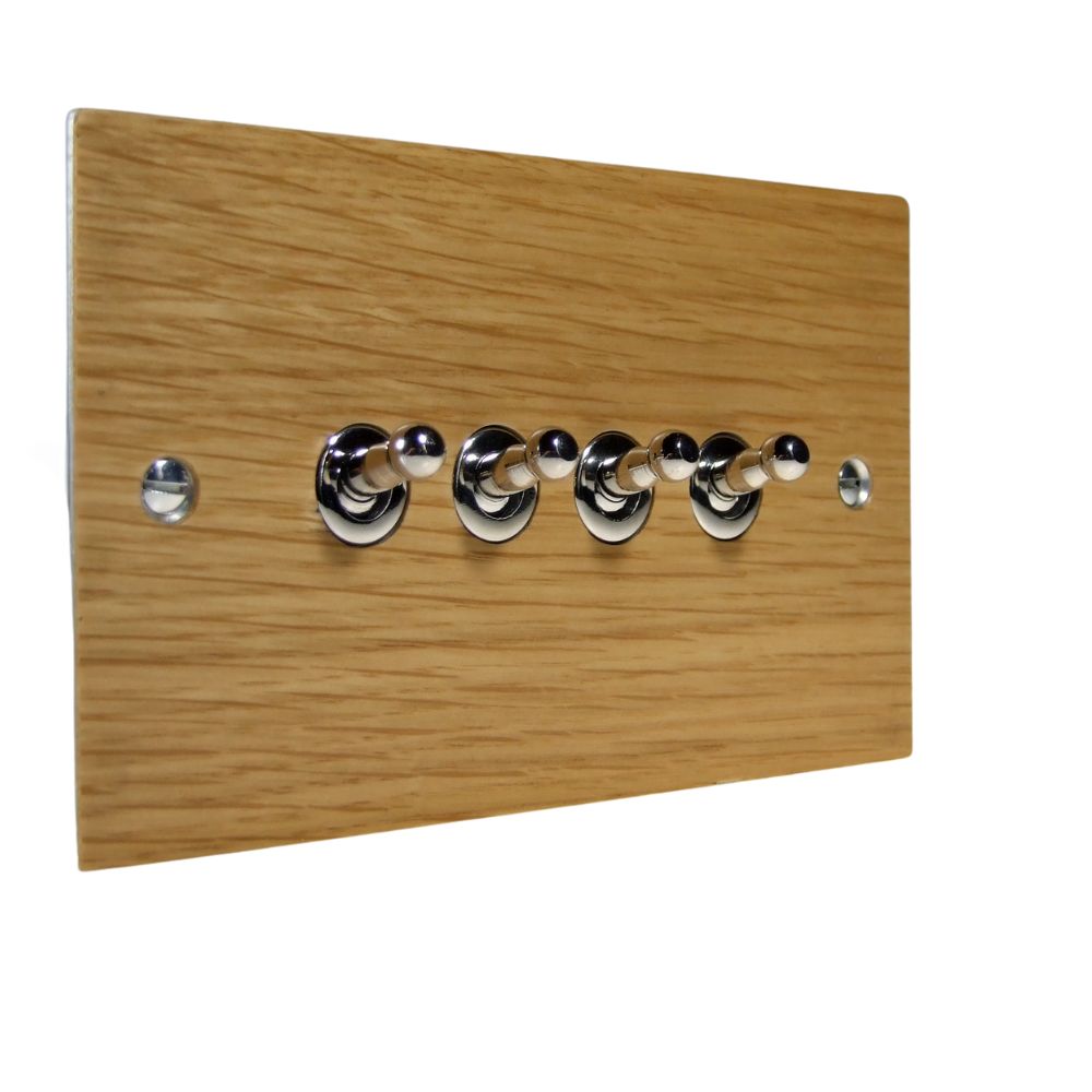 Oak Veneer 4 Switch Light Switch Polished Chrome Toggle