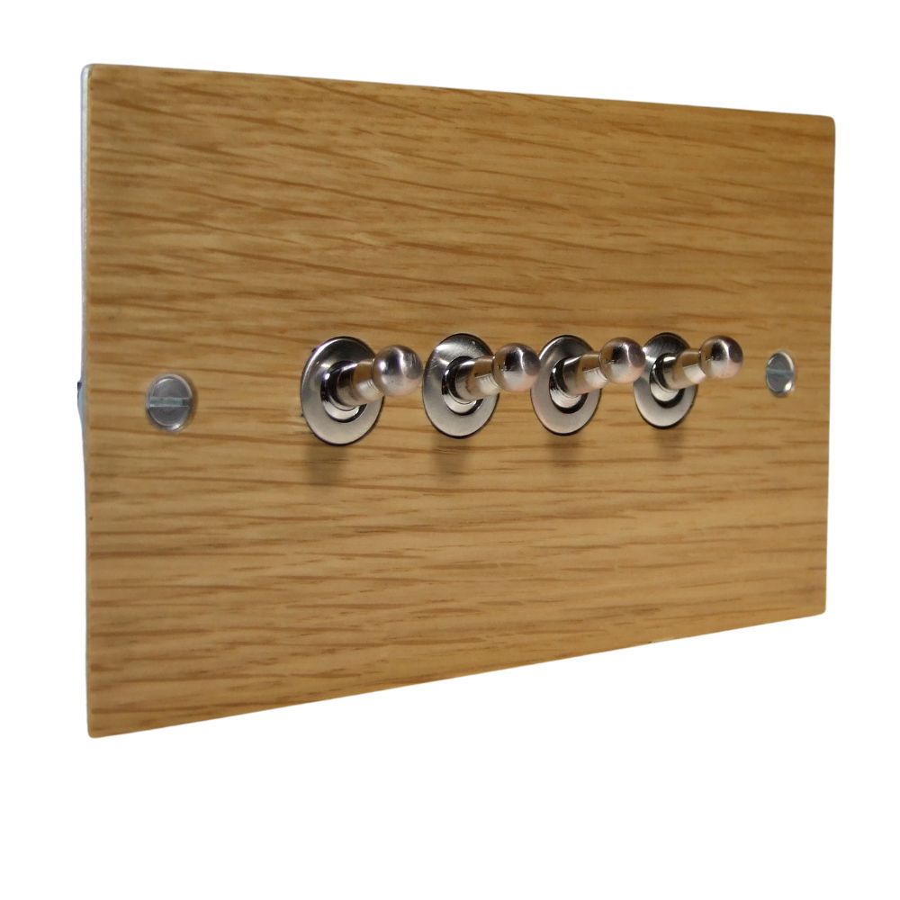 Oak Veneer 4 Switch Light Switch Satin Stainless Toggle