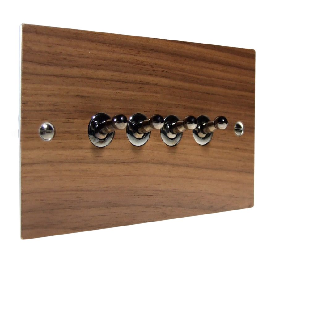 Walnut Veneer 4 Switch Light Switch Black Nickel Toggle
