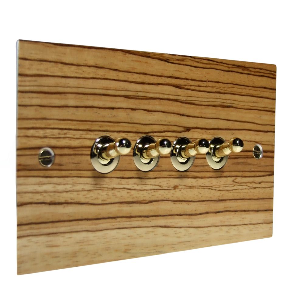 Zebranno Veneer 4 Switch Light Switch Polished Brass Toggle