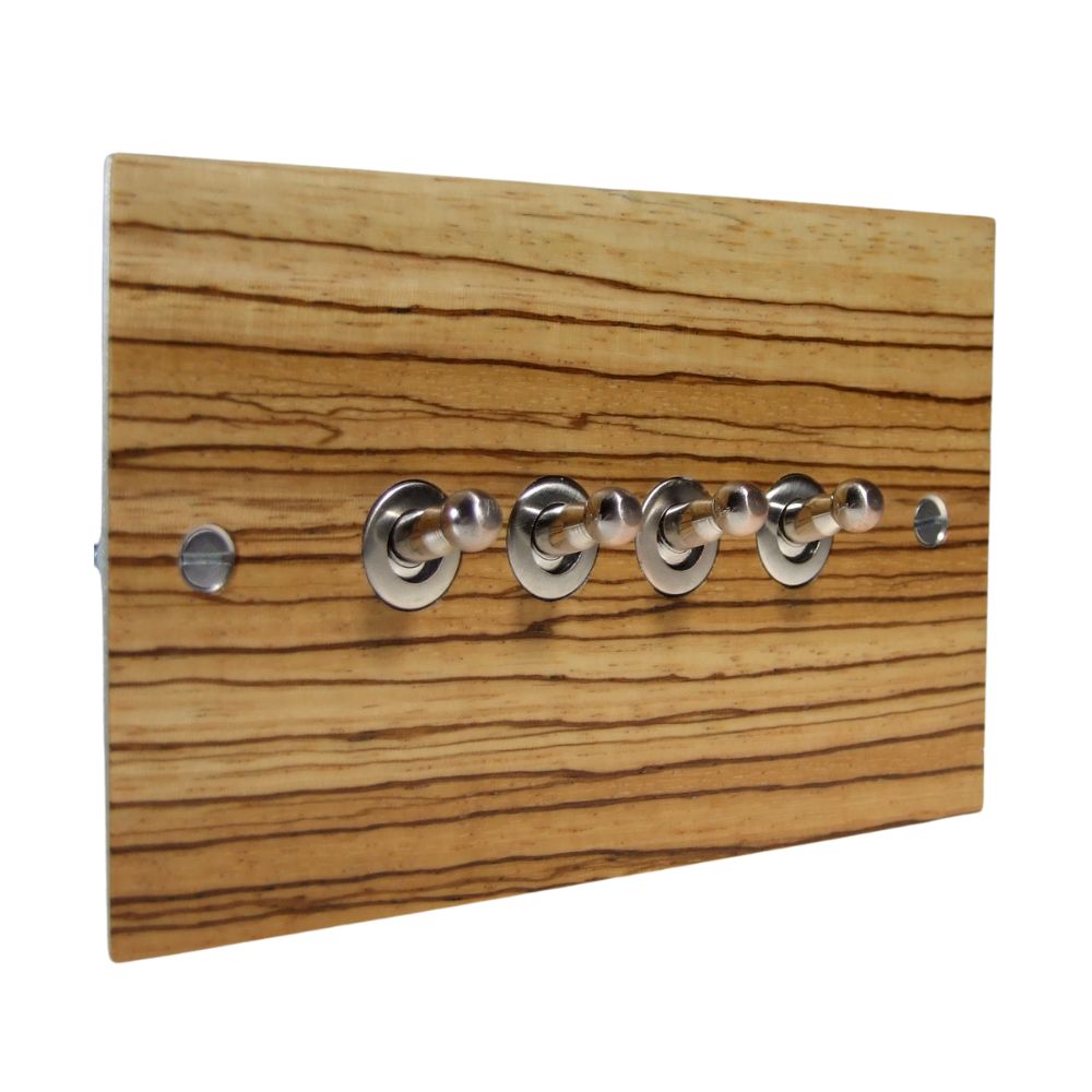 Zebranno Veneer 4 Switch Light Switch Satin Stainless Toggle