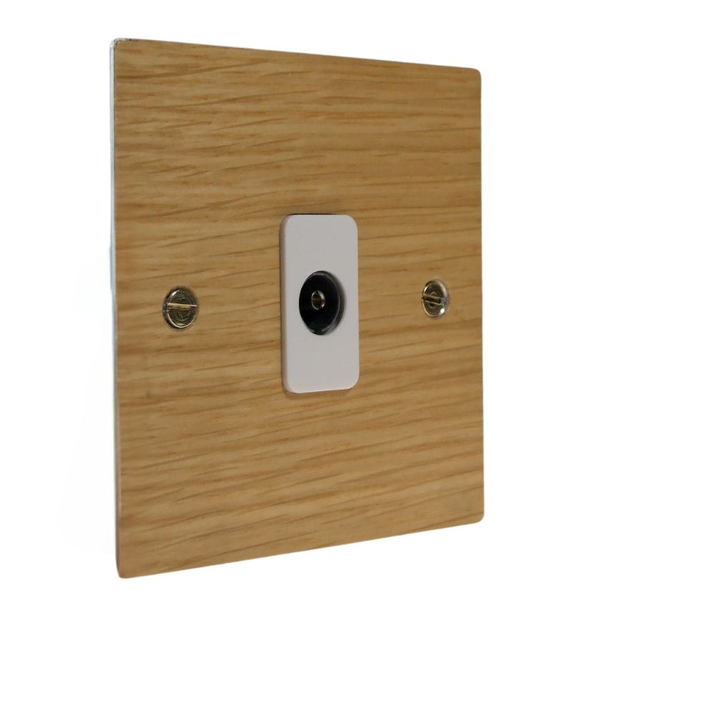 Oak Veneer Single TV Co-axial Non Isolated Socket White