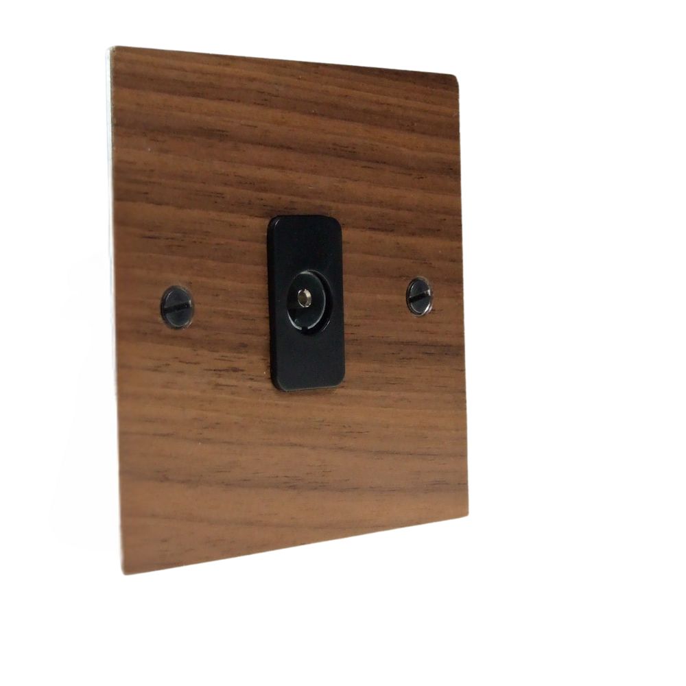 Walnut Veneer Single TV Co-axial Isolated Socket Black