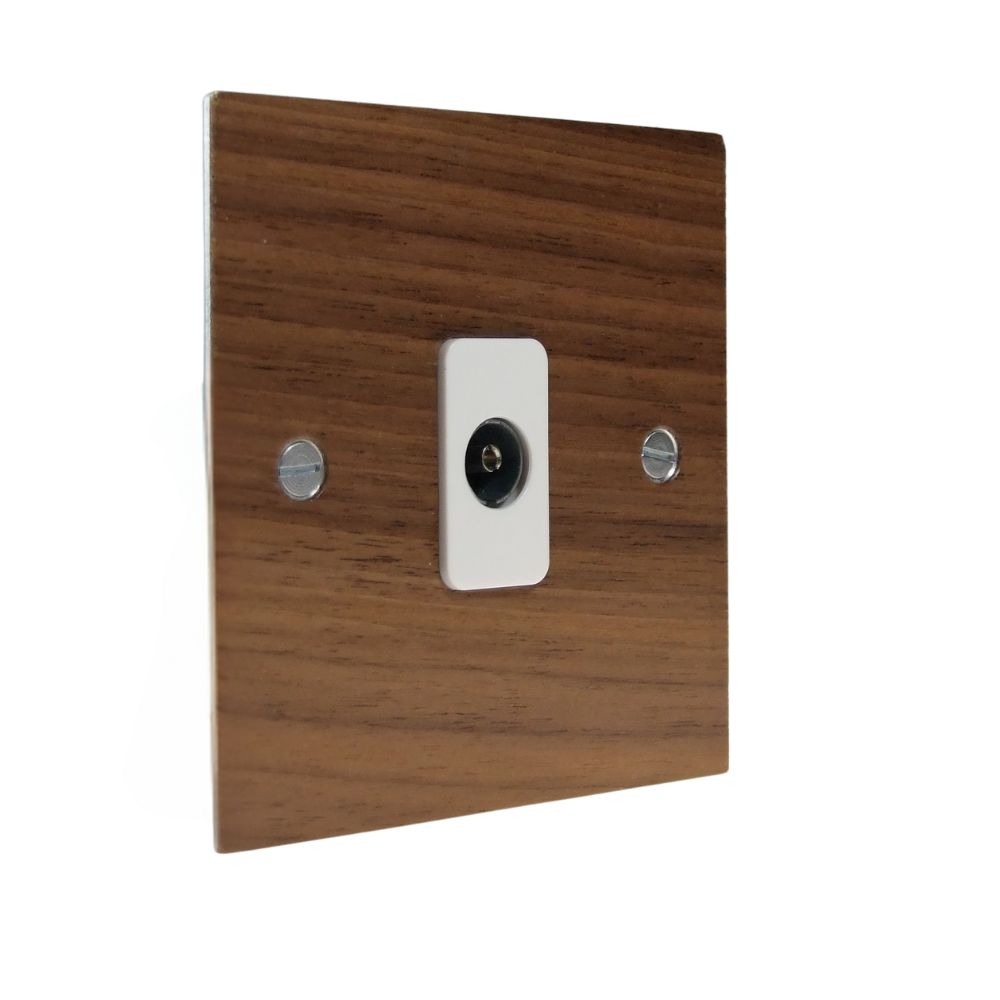 Walnut Veneer Single TV Co-axial Isolated Socket White