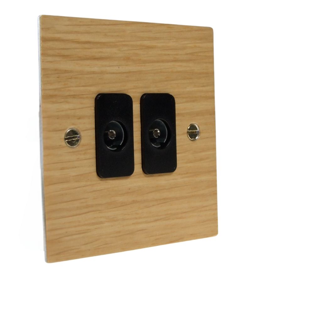 Oak Veneer Double TV Co-axial Non Isolated Socket Black