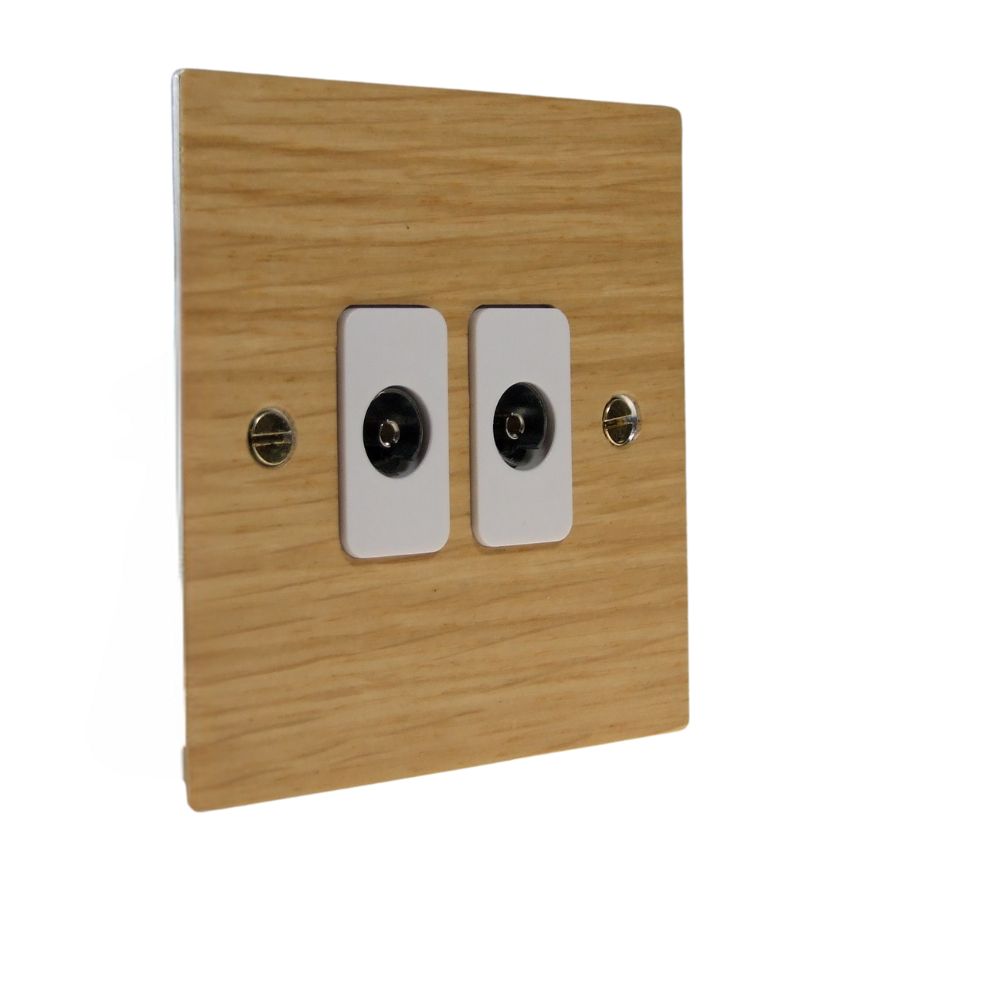 Oak Veneer Double TV Co-axial Non Isolated Socket White