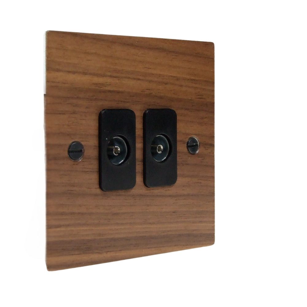 Walnut Veneer Double TV Co-axial Non Isolated Socket Black