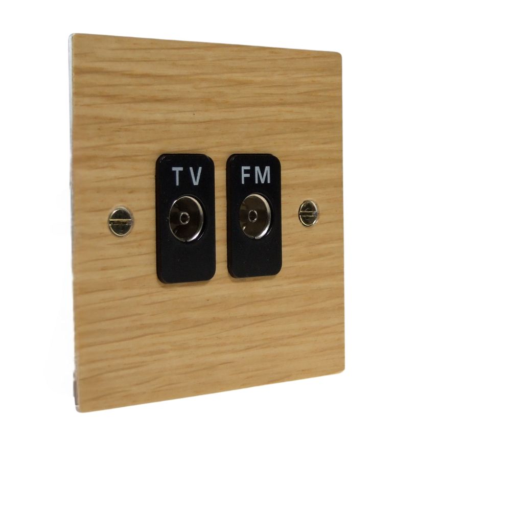 Oak Veneer Double TV/FM Co-Axial Isolated Socket Black