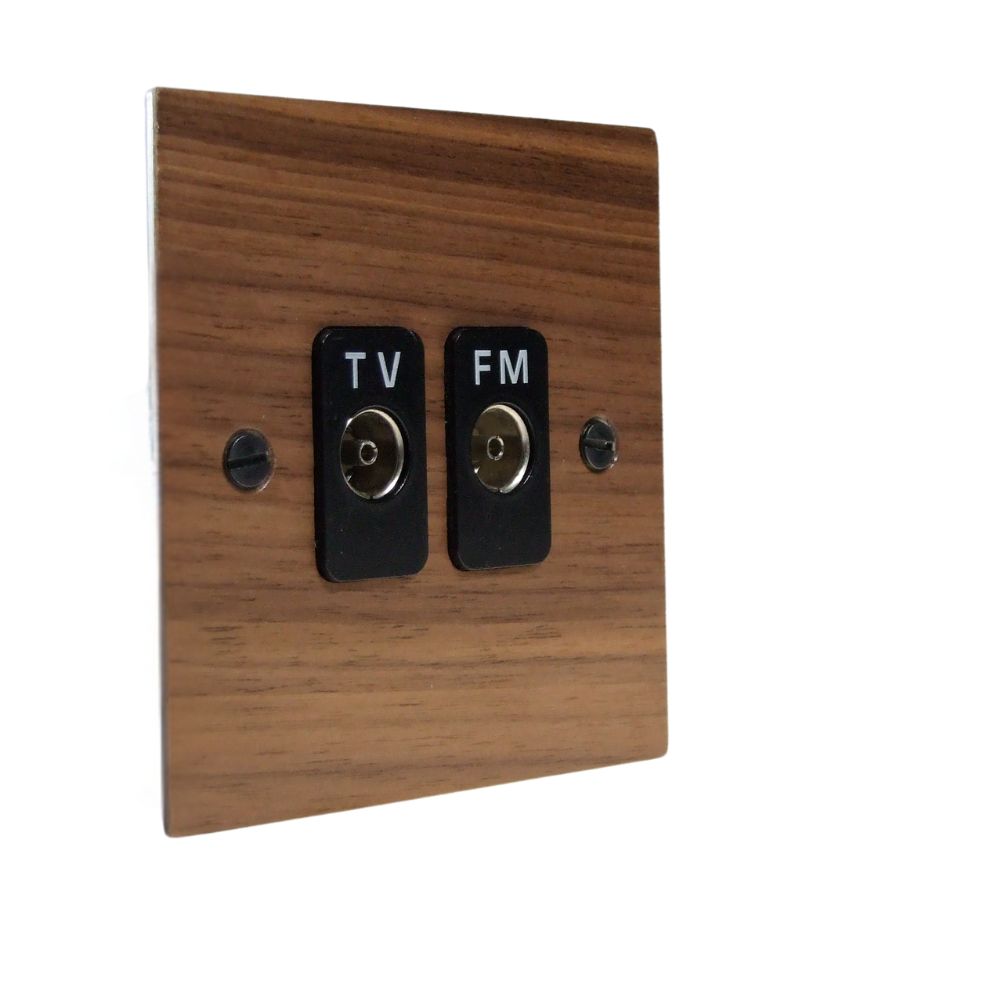 Walnut Veneer Double TV/FM Co-Axial Isolated Socket Black