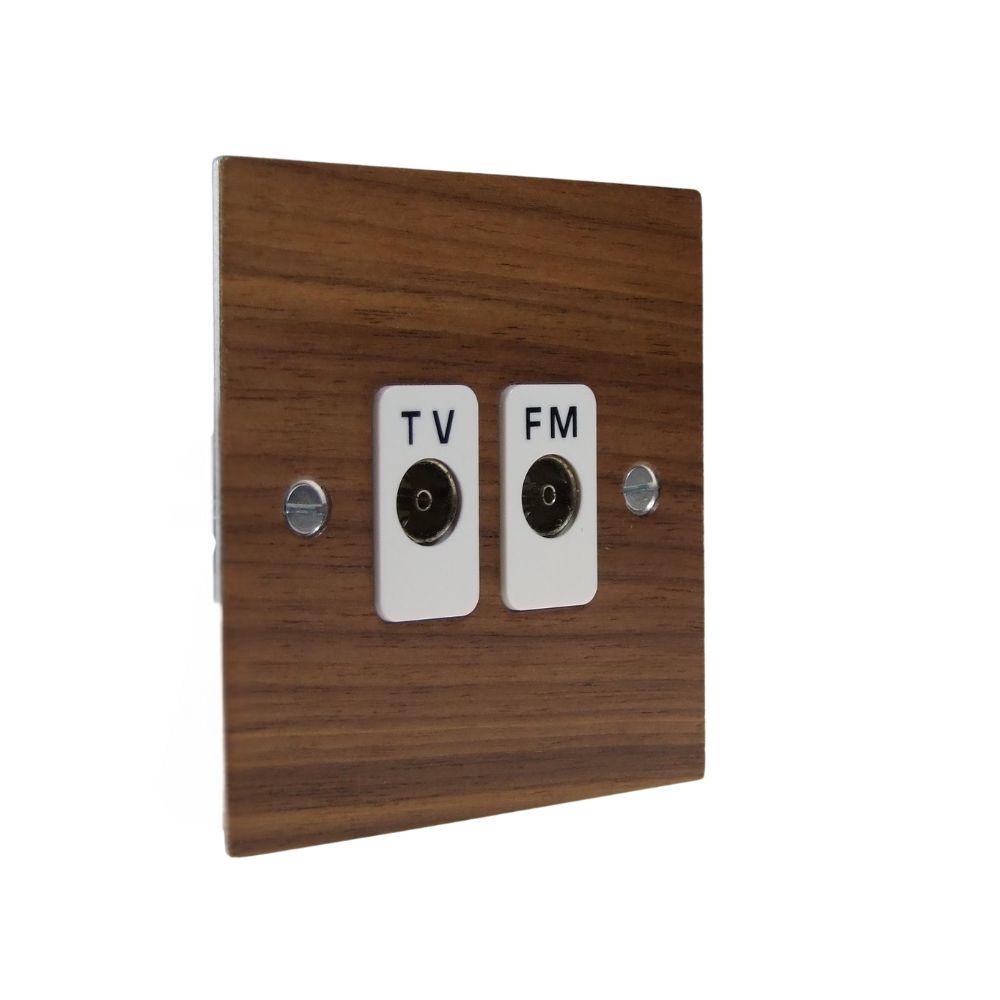 Walnut Veneer Double TV/FM Co-Axial Isolated Socket White