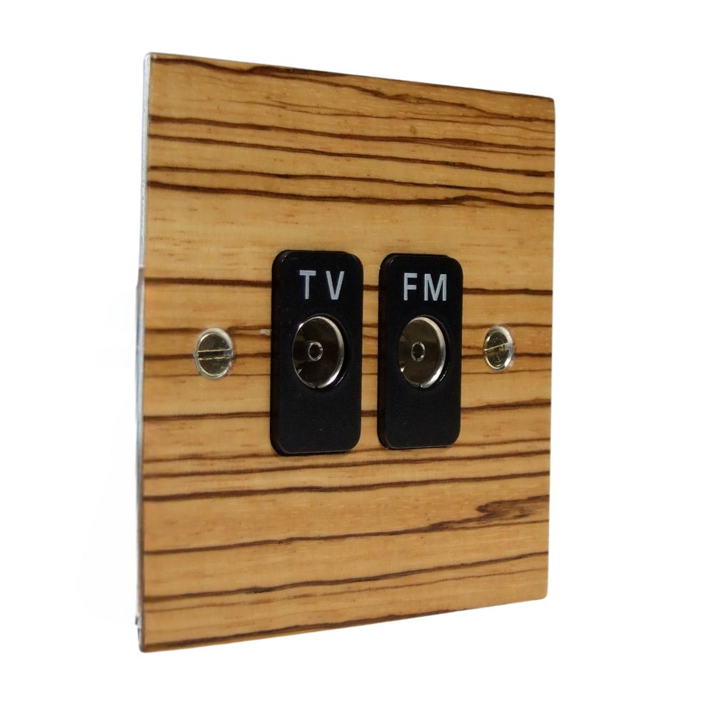 Zebranno Veneer Double TV/FM Co-Axial Isolated Socket Black