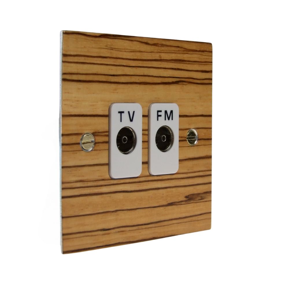 Zebranno Veneer Double TV/FM Co-Axial Isolated Socket White