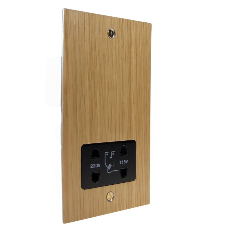 Oak Veneer Dual Voltage Shaver Socket Black