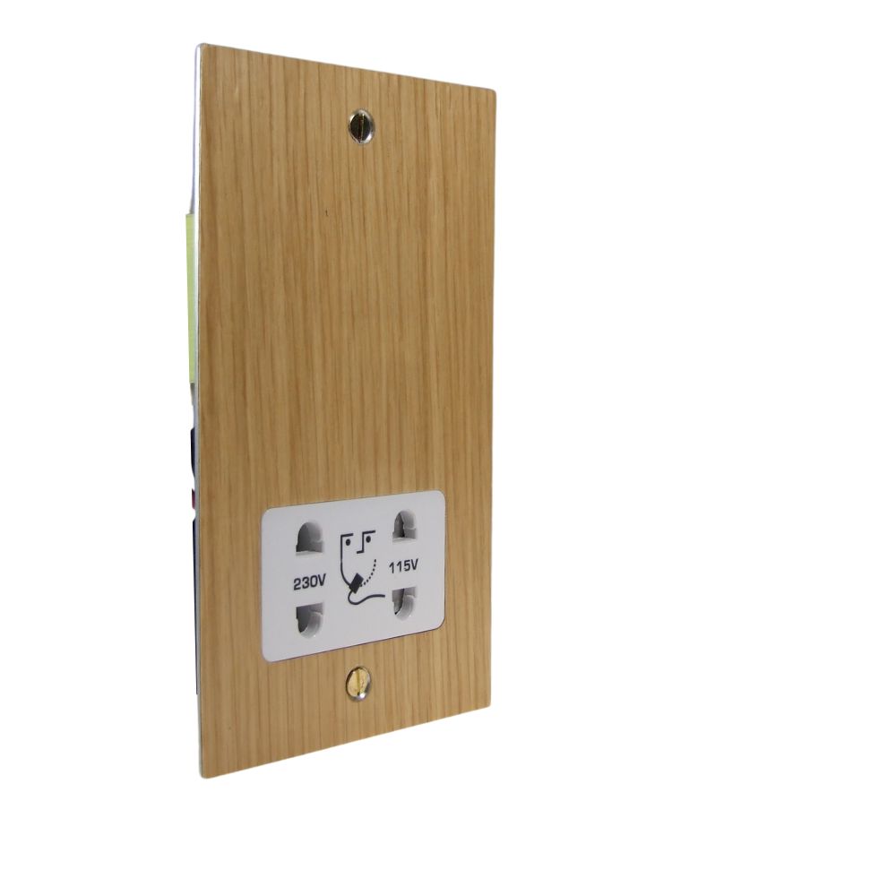 Oak Veneer Dual Voltage Shaver Socket White
